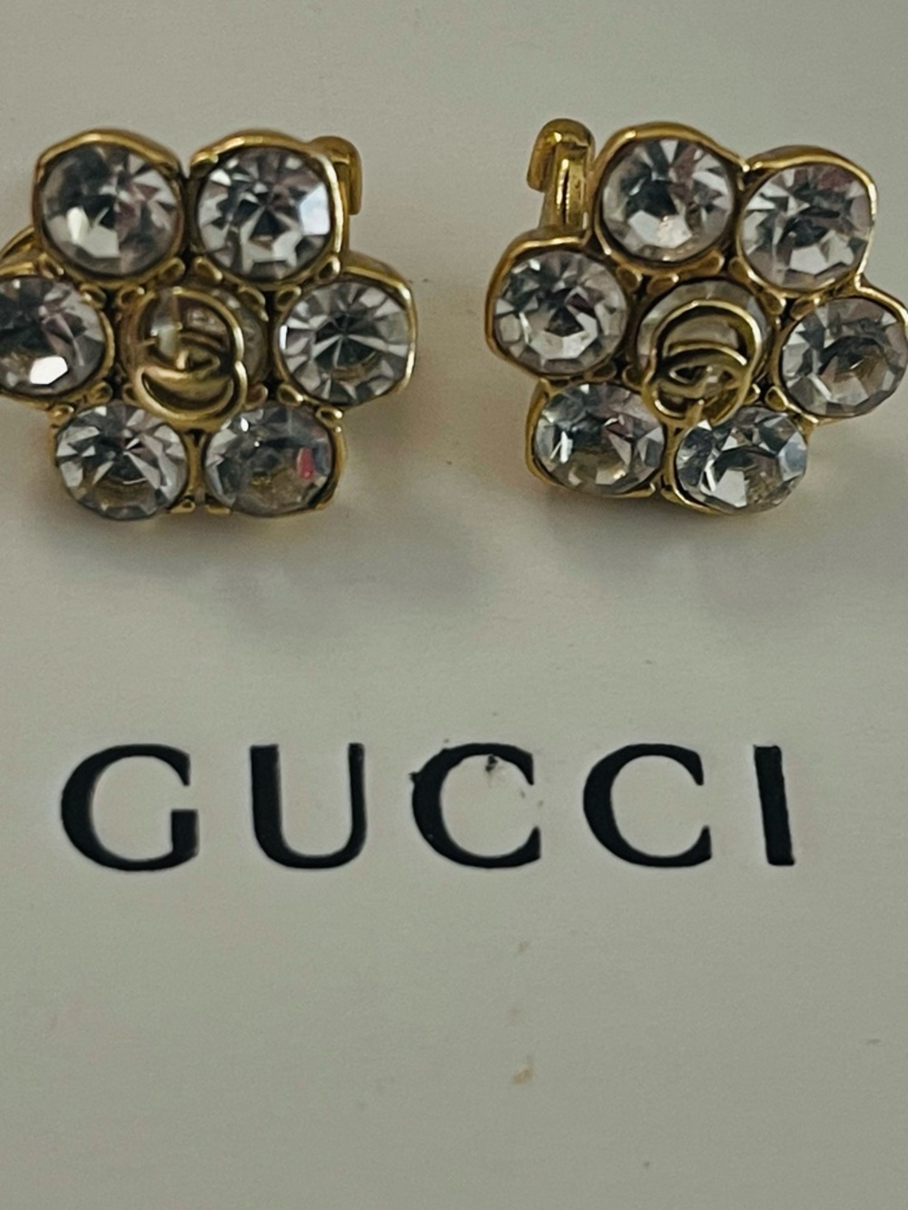 Gucci Gold Crystal Flower stud On Earrings - Clear Crystals